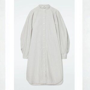 COS Grandad Collar Midi Shirt Dress NWT White Gray Stripe Size 2 (or 4)